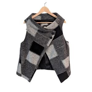 Coldwater Creek Vest Womens Large Wool Blend Lagenlook Neutral Patchwork Poncho